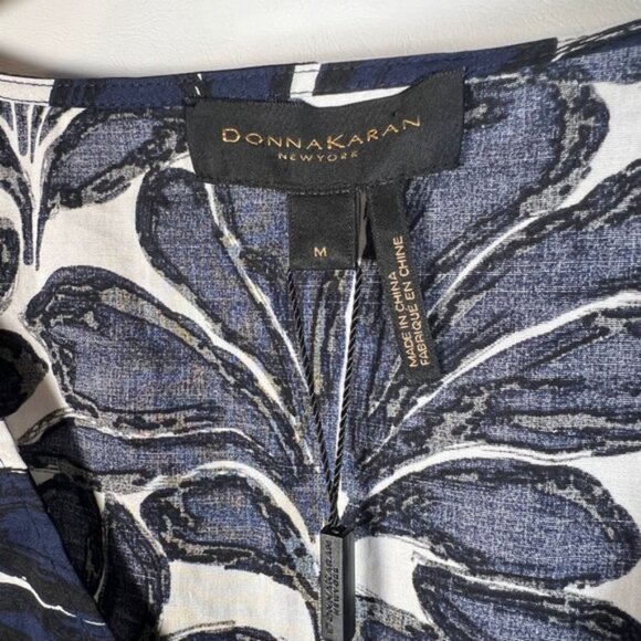 NWT DONNA KARAN SEASIDE Floral Print V neck Peplum Hem Elastic Cuffs Blouse Sz M - Picture 6 of 16